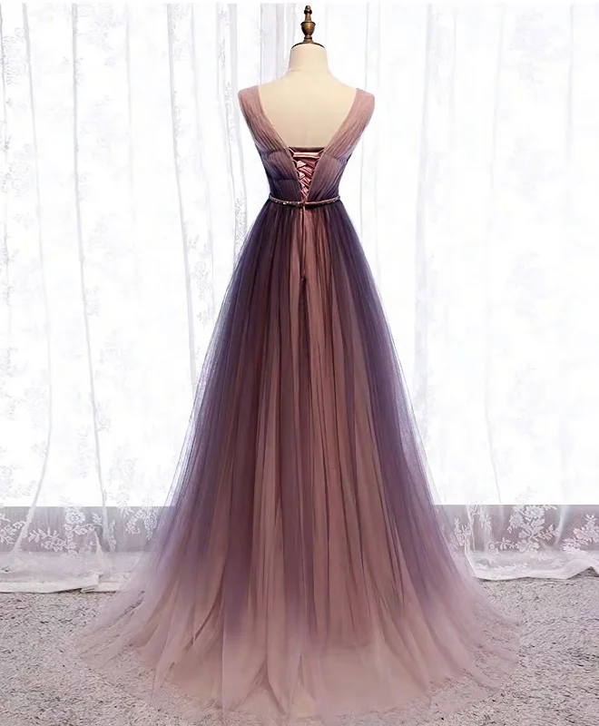 Simple V Neck Tulle Long Prom Dress, Tulle Evening Dress Tulle Dress Party