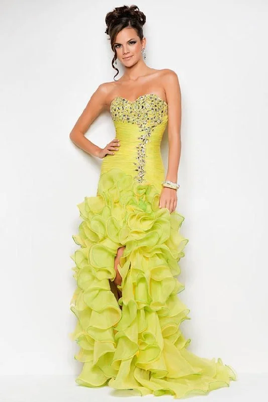 Blush - 9517SC Sequined Ruffled Lace Evening Gown with Slit Sequin Dress Twist