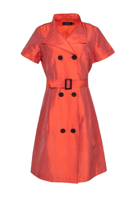 Teri Jon - Orange Silk Taffeta Fit & Flare Shirt Dress w/ Belt Sz 10 Loose Shirt Dress